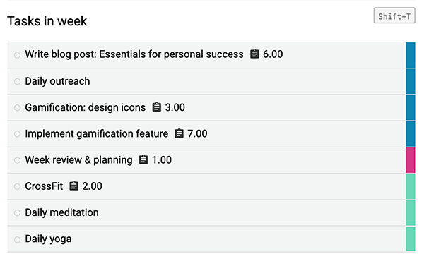 Screenshot of DayCaptain week tasks