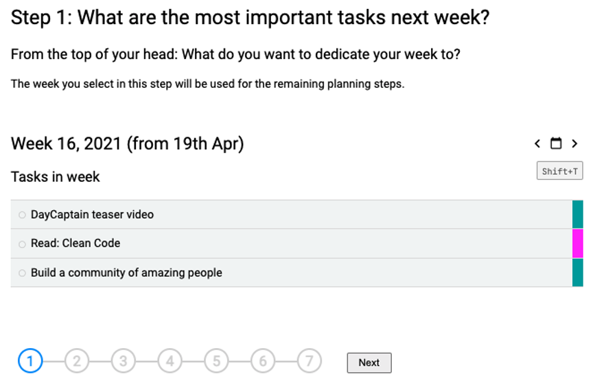 Week planning process